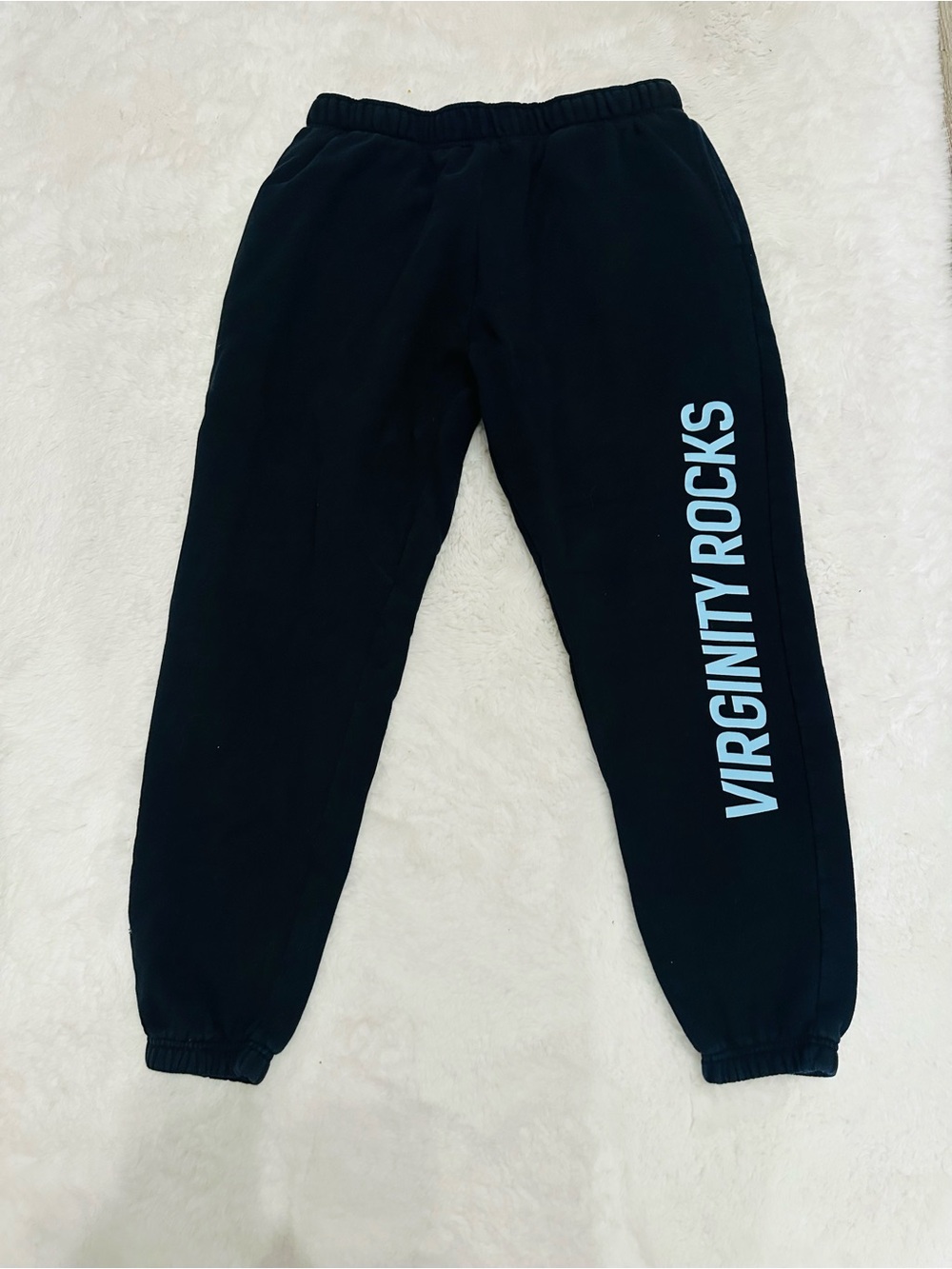 Virginity Rocks Black Sweatpants with Light Blue Side Logo - Picture 2 of 6